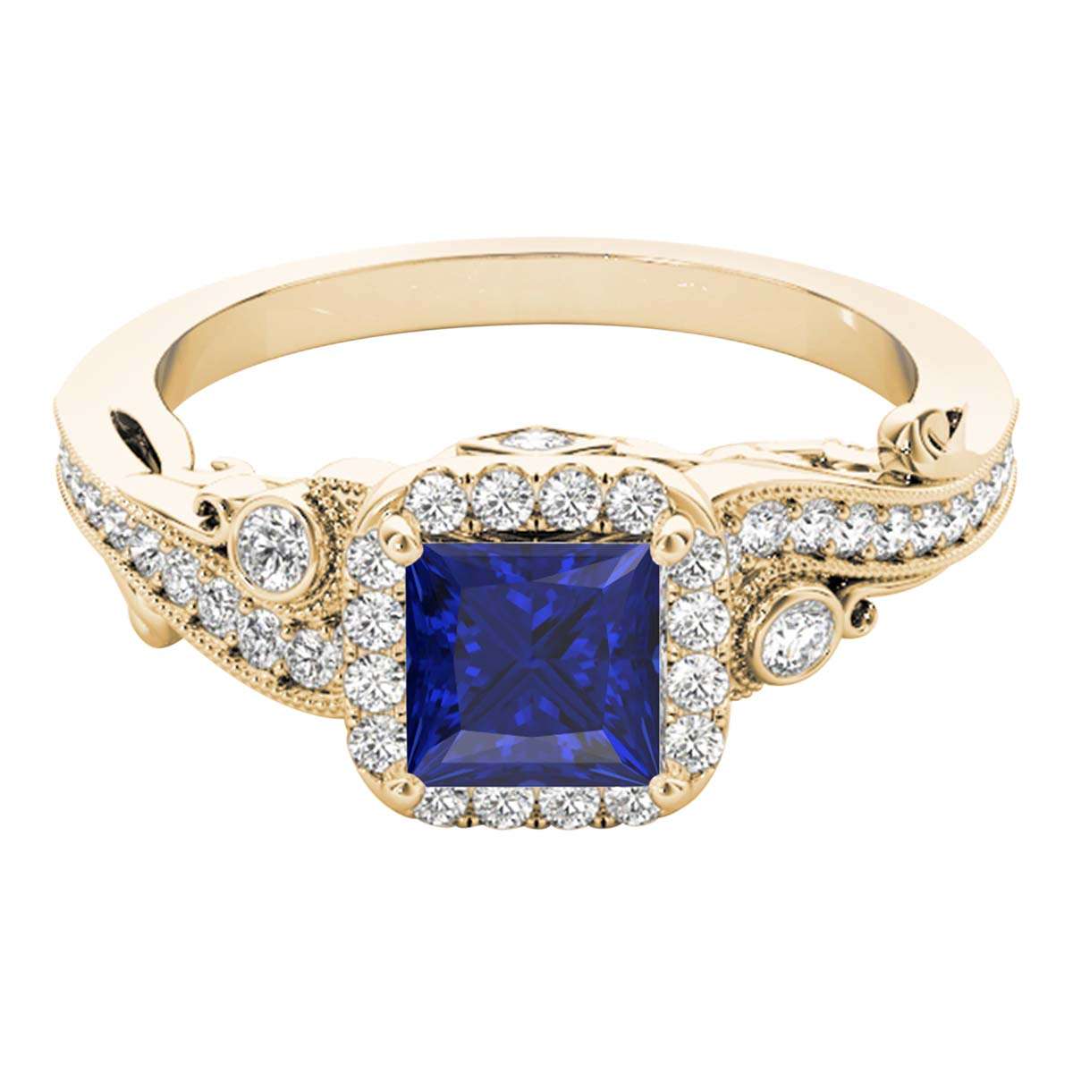 MauliJewels 1.60 Carat Halo Sapphire Princess and Round Diamond Engagement Ring for Women in 18K Solid Rose, White & Yellow Gold Mauli Jewels