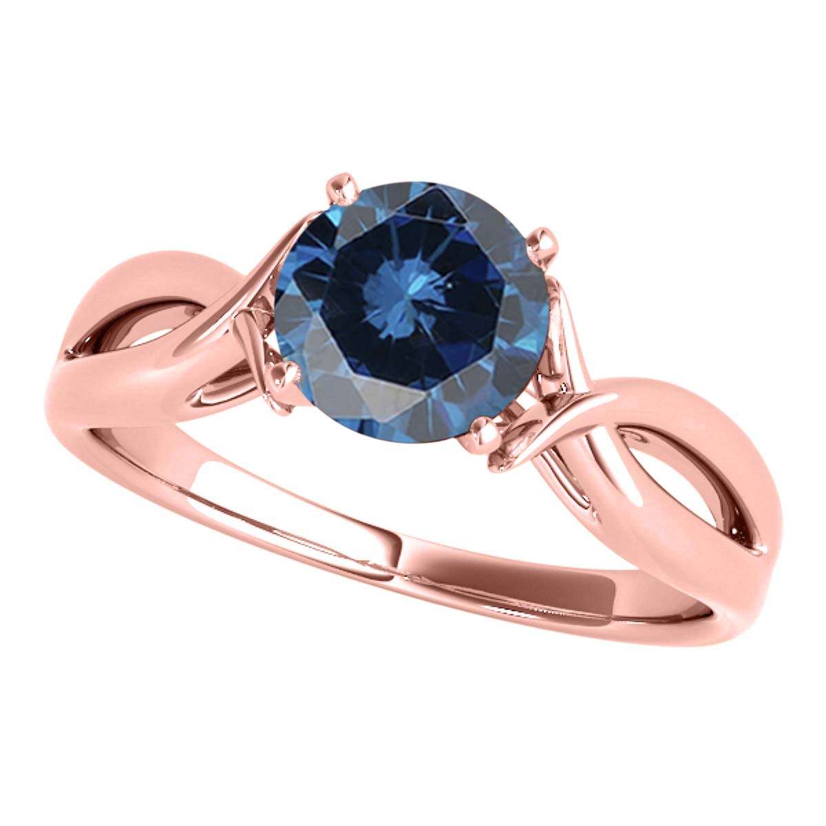 MauliJewels 1.00 Carat Blue Diamond Split Shank Solitaire Engagement Wedding Ring For Women In14K Solid Rose, White & Yellow Gold Mauli Jewels