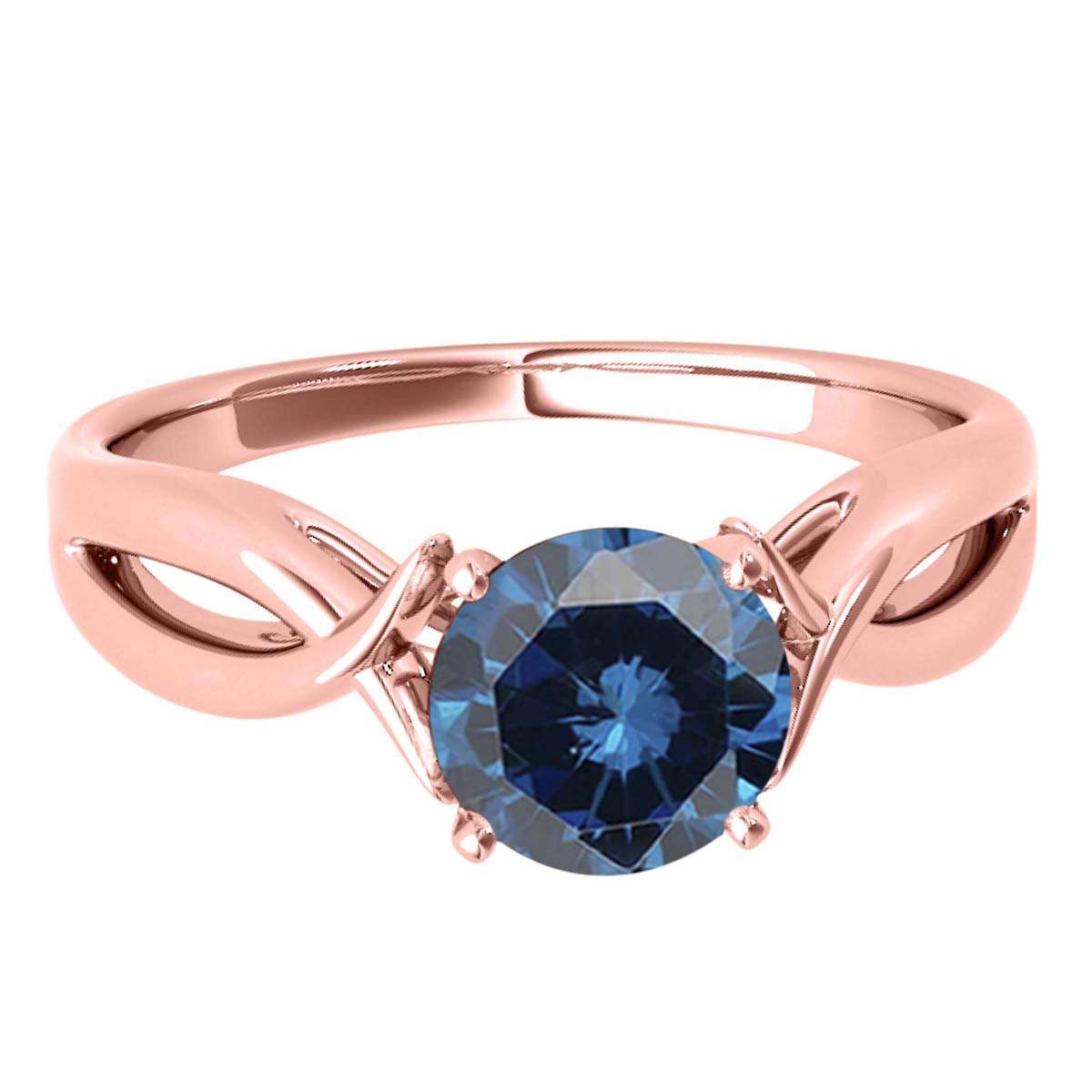 MauliJewels 1.00 Carat Blue Diamond Split Shank Solitaire Engagement Wedding Ring For Women In14K Solid Rose, White & Yellow Gold Mauli Jewels