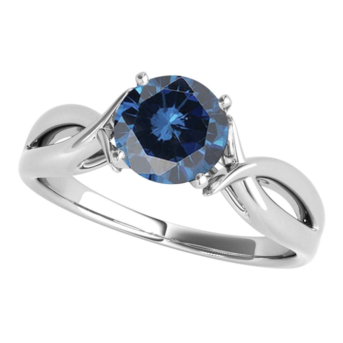 MauliJewels 1.00 Carat Blue Diamond Split Shank Solitaire Engagement Wedding Ring For Women In14K Solid Rose, White & Yellow Gold Mauli Jewels