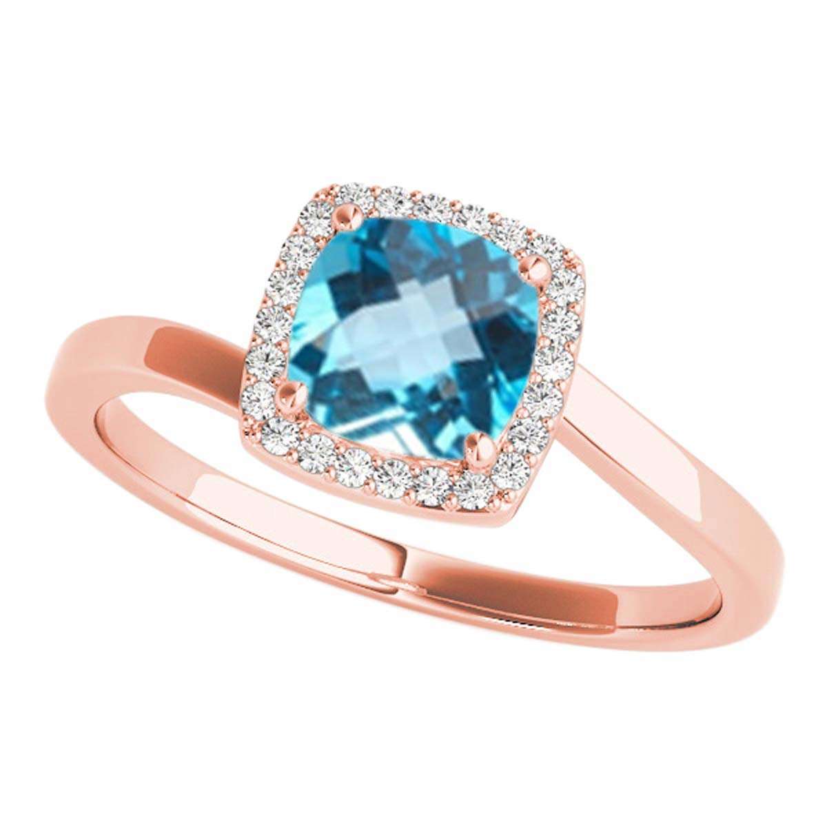 MauliJewels 2.4 Carat Diamond and Cushion Cut Blue Topaz Halo Engagement Ring in 10K Solid Rose, White & Yellow Gold Mauli Jewels