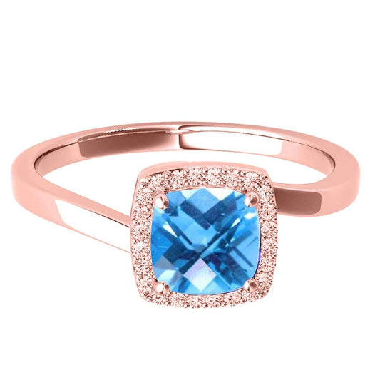 MauliJewels 2.4 Carat Diamond and Cushion Cut Blue Topaz Halo Engagement Ring in 10K Solid Rose, White & Yellow Gold Mauli Jewels