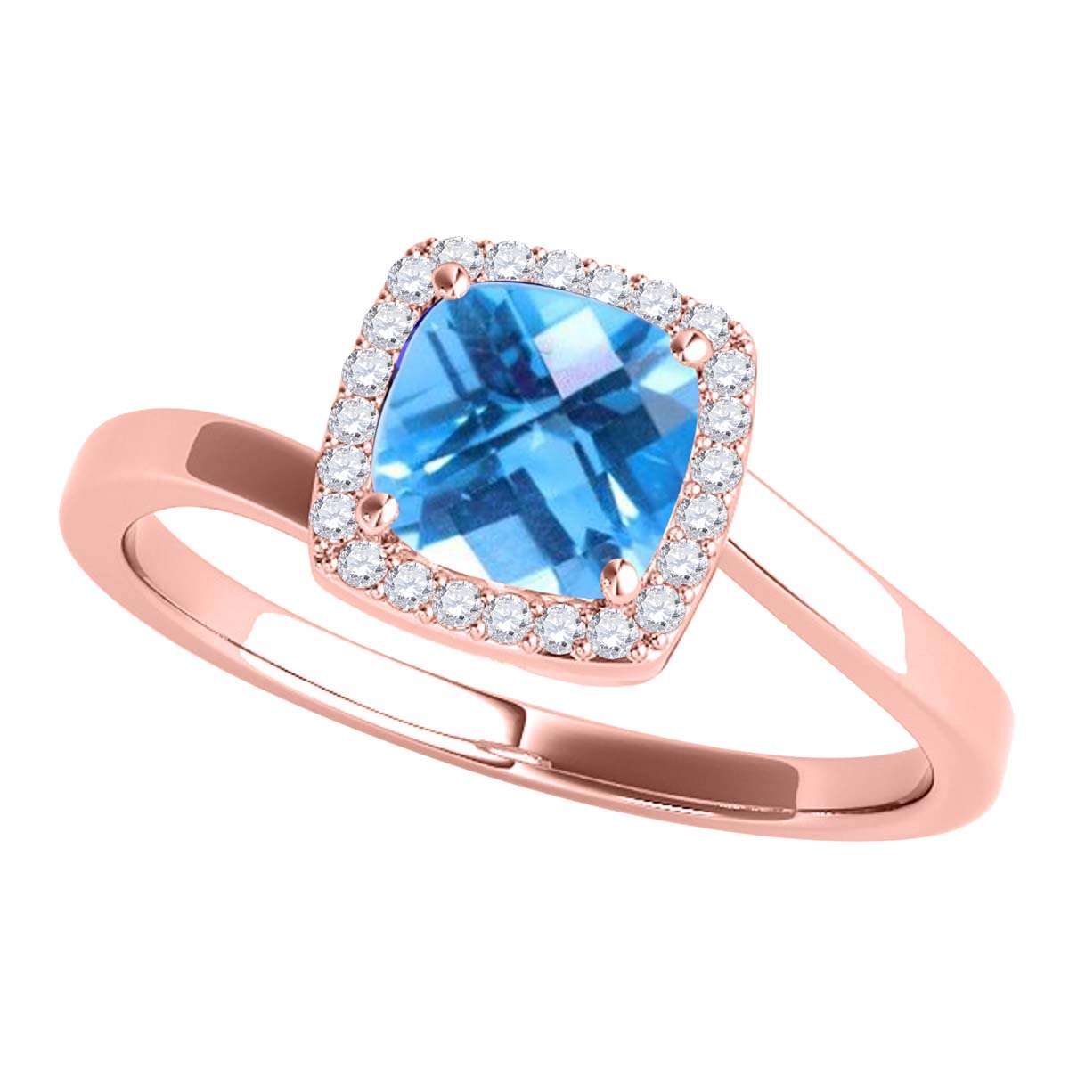 MauliJewels 2.4 Carat Diamond and Cushion Cut Blue Topaz Halo Engagement Ring in 10K Solid Rose, White & Yellow Gold Mauli Jewels