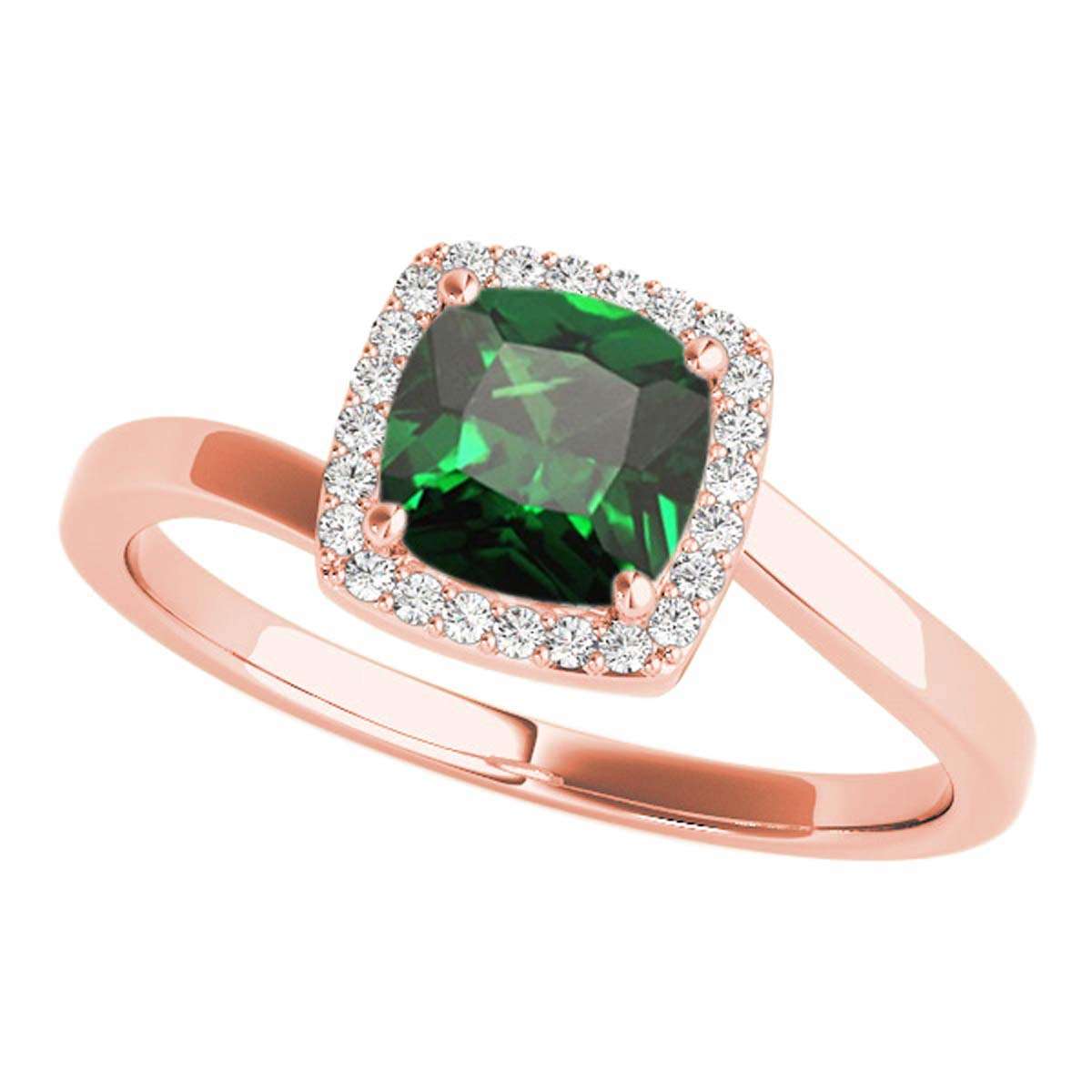 MauliJewels 2.4 Carat Halo Diamond and Emerald Cushion Cut Engagement Ring in 10K Solid Rose, White & Yellow Gold Mauli Jewels