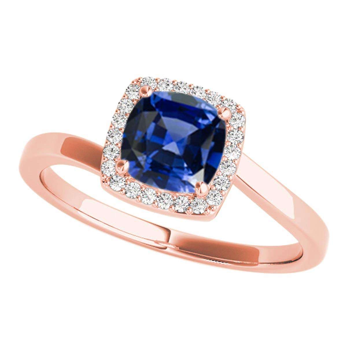 MauliJewels 2.4 Carat Halo Diamond & Cushion Cut Created Tanzanite Wedding Ring for Women | 10K Solid Rose, White, Yellow Gold Mauli Jewels