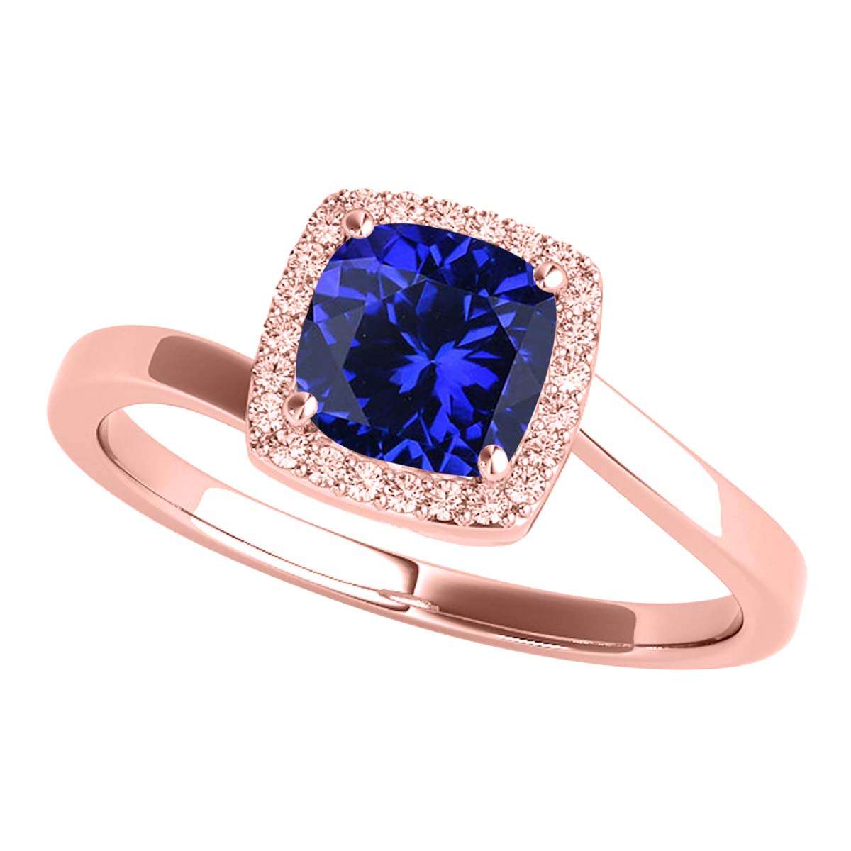 MauliJewels 2.4 Carat Halo Diamond & Cushion Cut Created Tanzanite Wedding Ring for Women | 10K Solid Rose, White, Yellow Gold Mauli Jewels