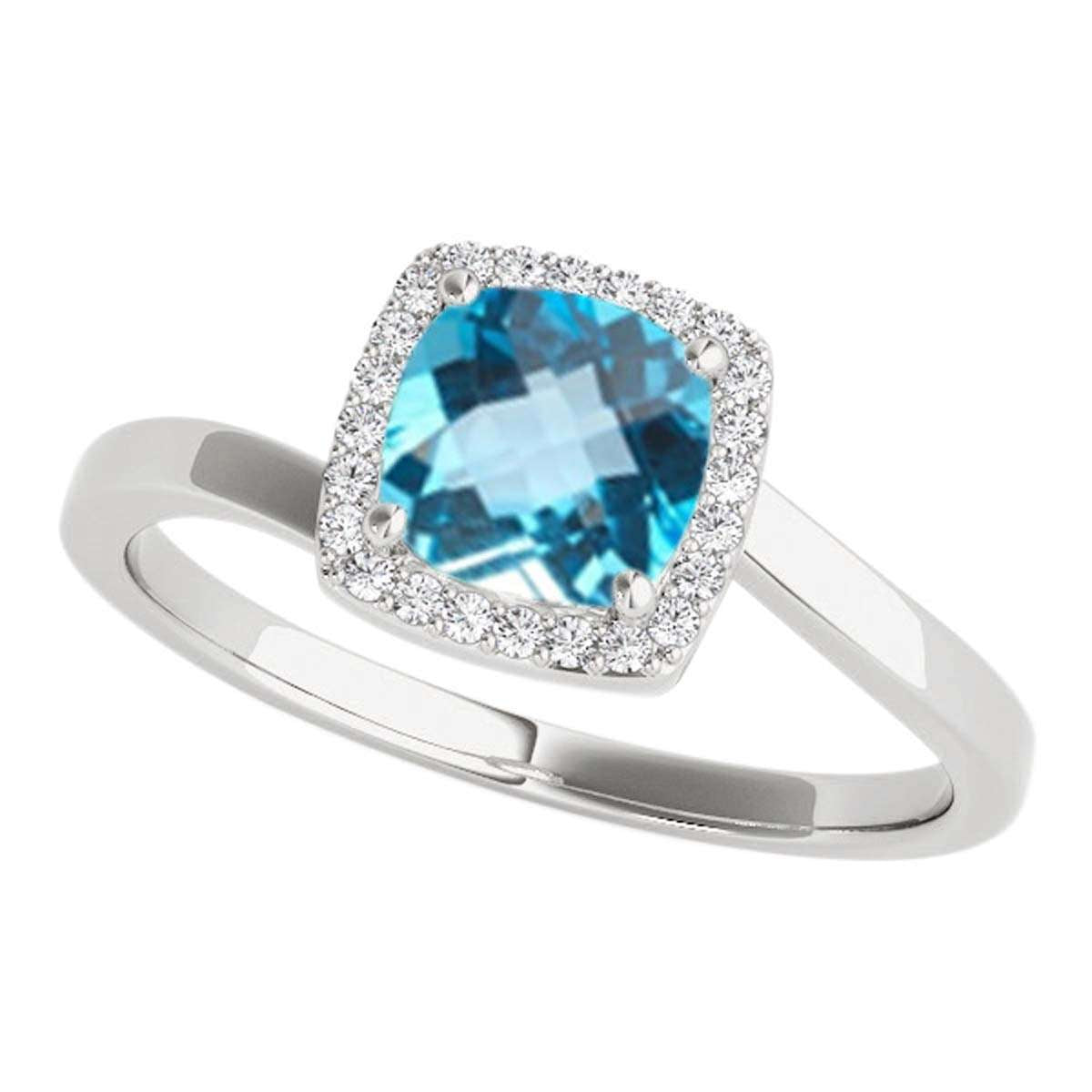 MauliJewels 2.4 Carat Diamond and Cushion Cut Blue Topaz Halo Engagement Ring in 10K Solid Rose, White & Yellow Gold Mauli Jewels