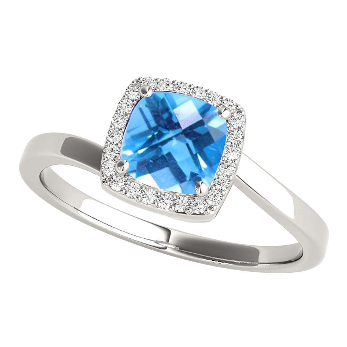 MauliJewels 2.4 Carat Diamond and Cushion Cut Blue Topaz Halo Engagement Ring in 10K Solid Rose, White & Yellow Gold Mauli Jewels