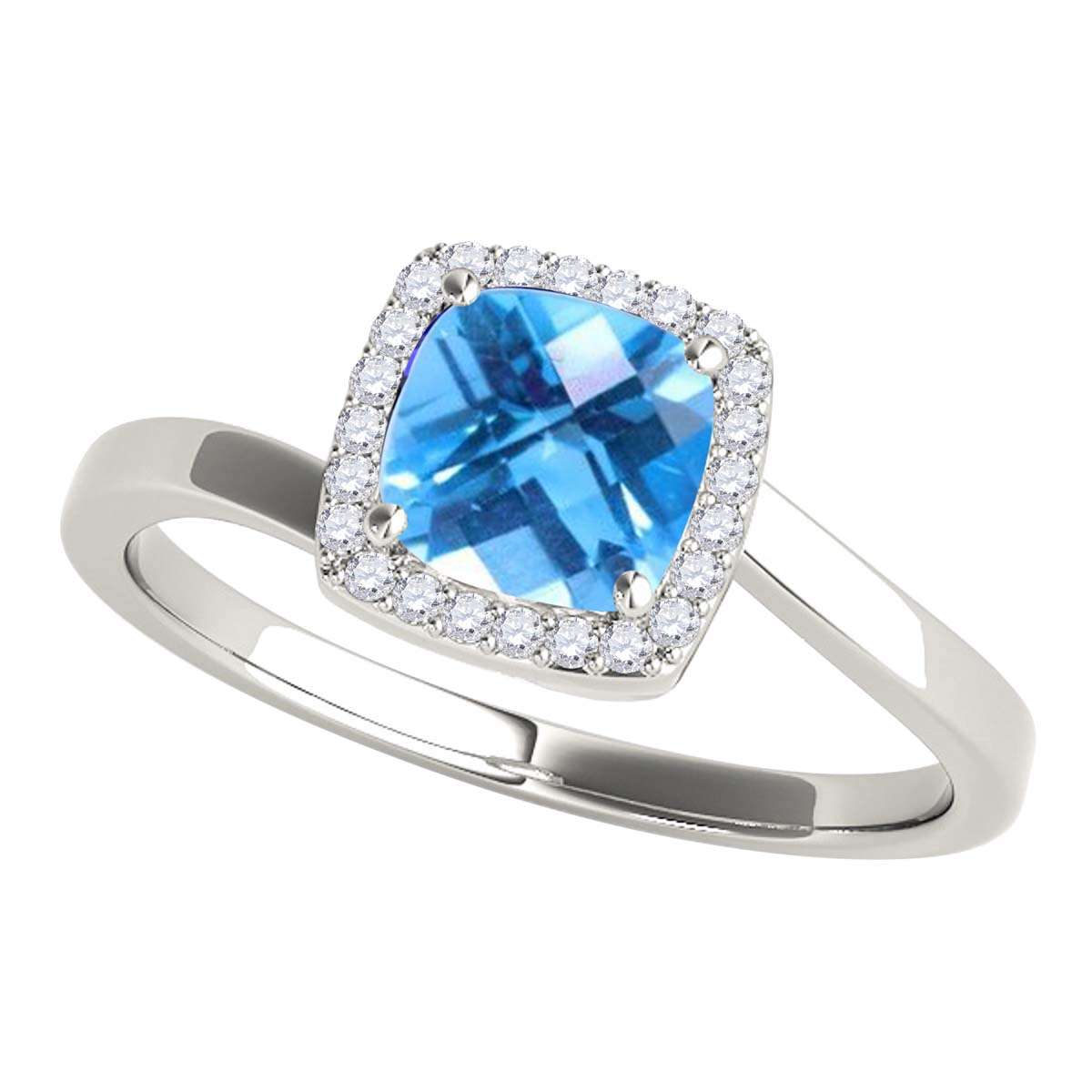 MauliJewels 2.4 Carat Diamond and Cushion Cut Blue Topaz Halo Engagement Ring in 10K Solid Rose, White & Yellow Gold Mauli Jewels