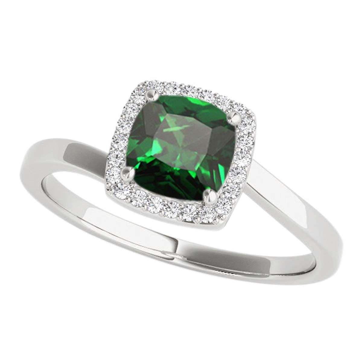MauliJewels 2.4 Carat Halo Diamond and Emerald Cushion Cut Engagement Ring in 10K Solid Rose, White & Yellow Gold Mauli Jewels