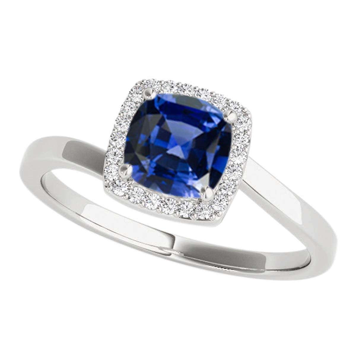 MauliJewels 2.4 Carat Halo Diamond & Cushion Cut Created Tanzanite Wedding Ring for Women | 10K Solid Rose, White, Yellow Gold Mauli Jewels