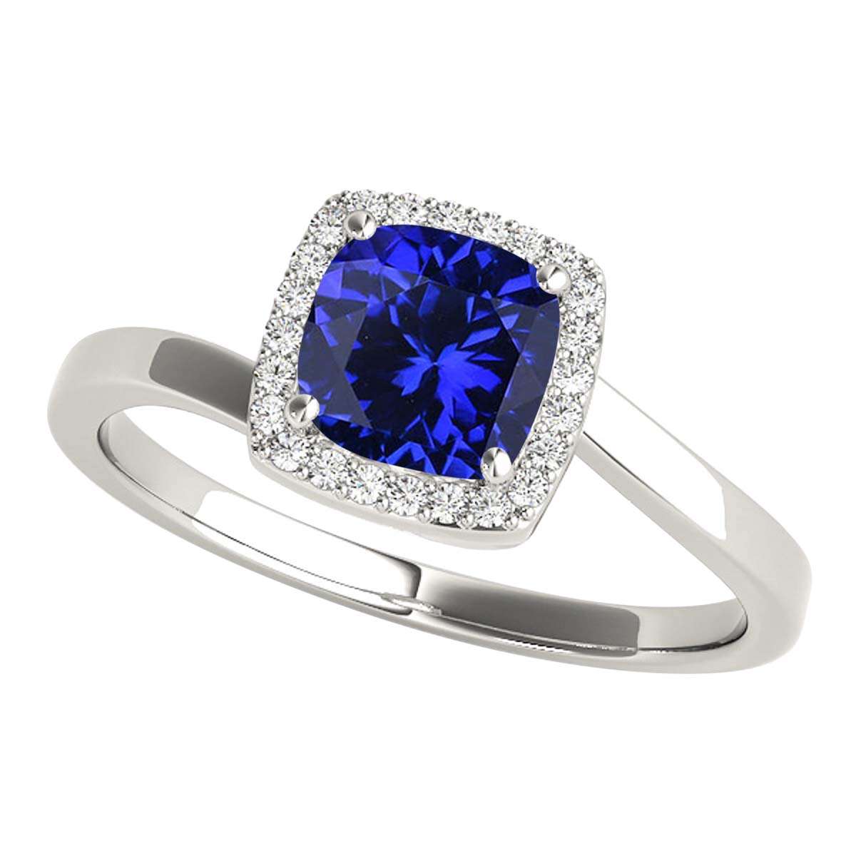 MauliJewels 2.4 Carat Halo Diamond & Cushion Cut Created Tanzanite Wedding Ring for Women | 10K Solid Rose, White, Yellow Gold Mauli Jewels