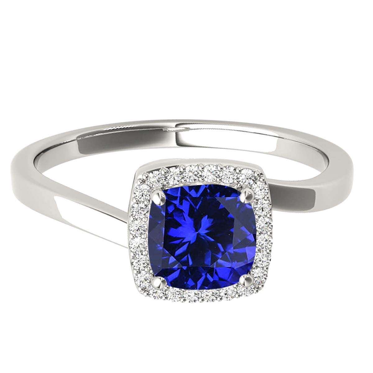 MauliJewels 2.4 Carat Halo Diamond & Cushion Cut Created Tanzanite Wedding Ring for Women | 10K Solid Rose, White, Yellow Gold Mauli Jewels