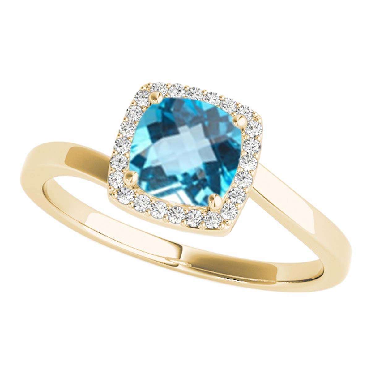 MauliJewels 2.4 Carat Diamond and Cushion Cut Blue Topaz Halo Engagement Ring in 10K Solid Rose, White & Yellow Gold Mauli Jewels