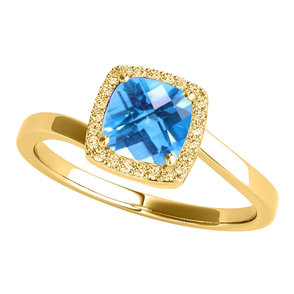 MauliJewels 2.4 Carat Diamond and Cushion Cut Blue Topaz Halo Engagement Ring in 10K Solid Rose, White & Yellow Gold Mauli Jewels