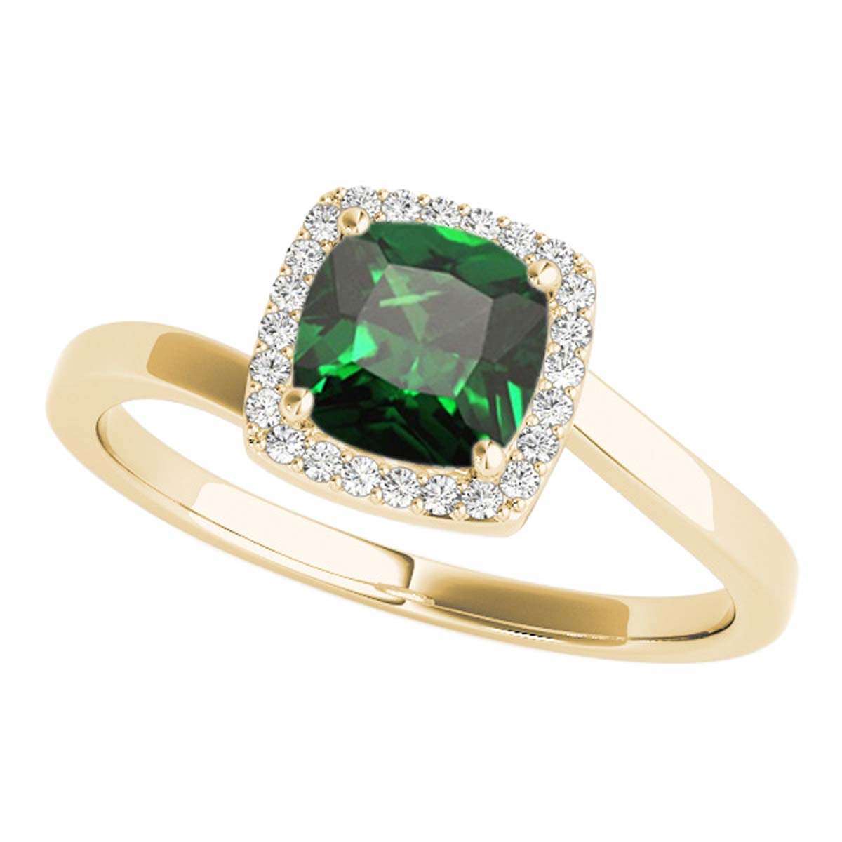 MauliJewels 2.4 Carat Halo Diamond and Emerald Cushion Cut Engagement Ring in 10K Solid Rose, White & Yellow Gold Mauli Jewels