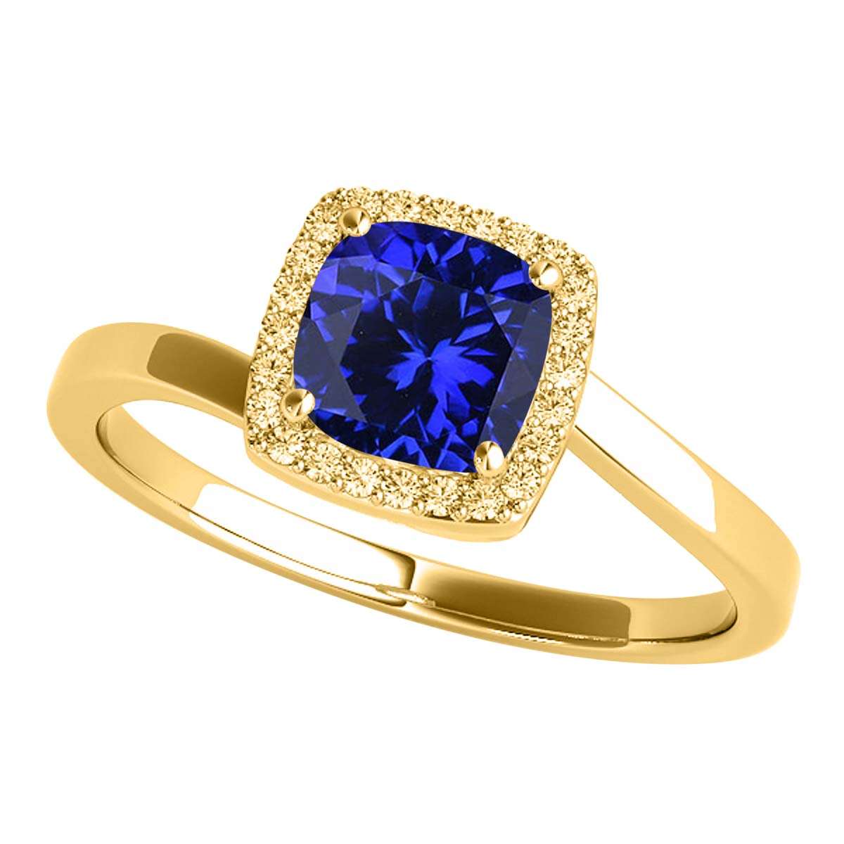MauliJewels 2.4 Carat Halo Diamond & Cushion Cut Created Tanzanite Wedding Ring for Women | 10K Solid Rose, White, Yellow Gold Mauli Jewels