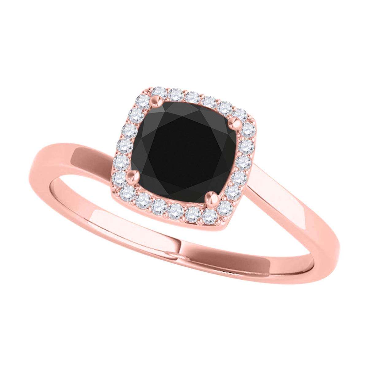 MauliJewels 2.65 Carat Cushion Black and White Diamond Halo Engagement Ring in 18K Solid Rose, White & Yellow Gold Mauli Jewels