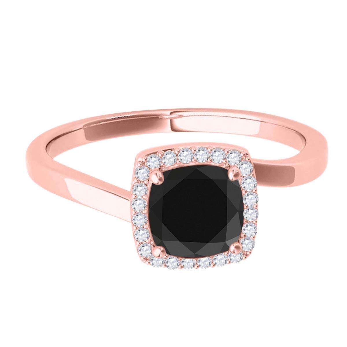 MauliJewels 2.65 Carat Cushion Black and White Diamond Halo Engagement Ring in 18K Solid Rose, White & Yellow Gold Mauli Jewels