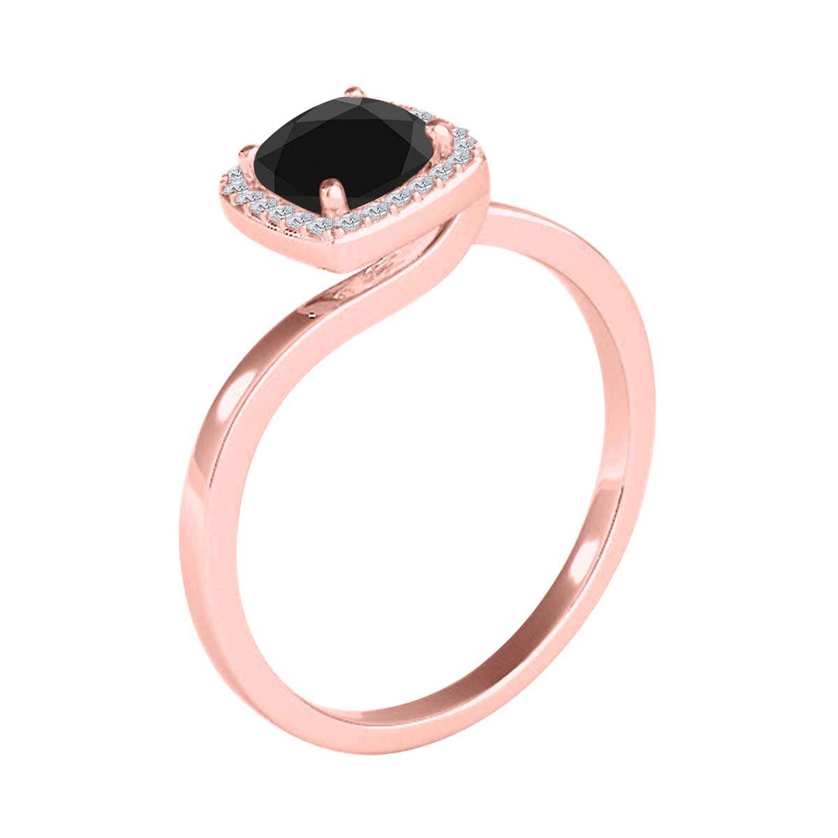 MauliJewels 2.65 Carat Cushion Black and White Diamond Halo Engagement Ring in 18K Solid Rose, White & Yellow Gold Mauli Jewels