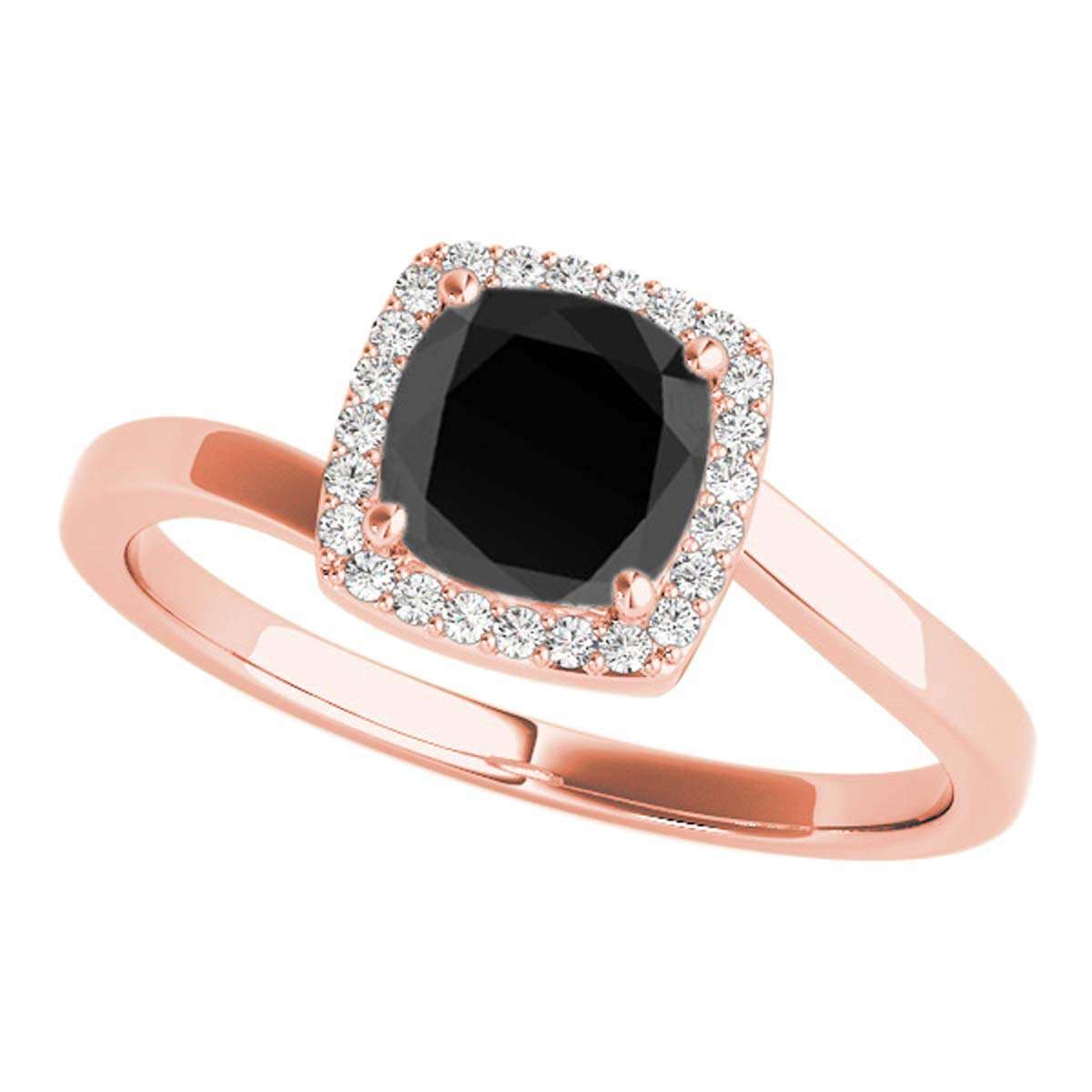 MauliJewels 2.65 Carat Cushion Black and White Diamond Halo Engagement Ring in 18K Solid Rose, White & Yellow Gold Mauli Jewels
