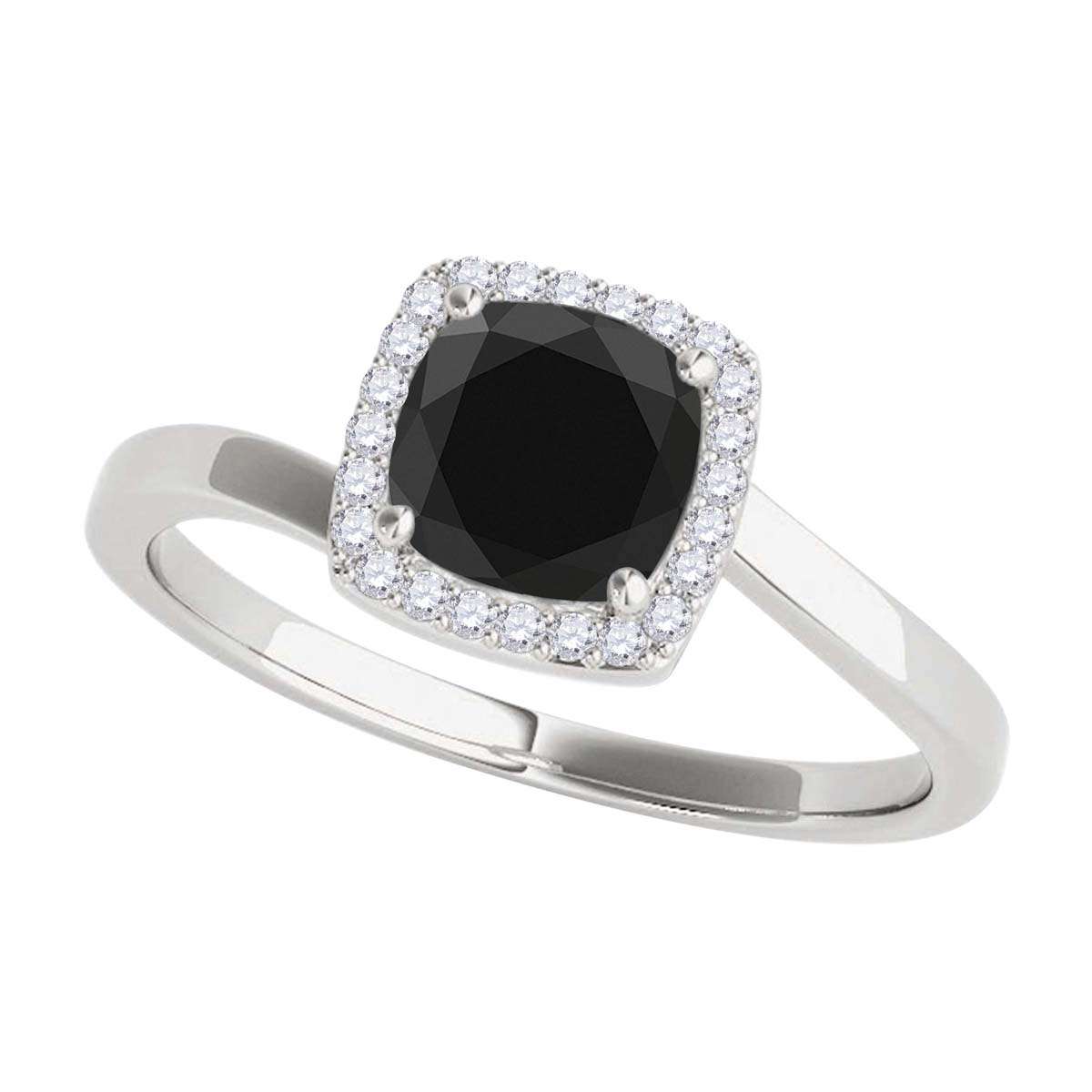MauliJewels 2.65 Carat Cushion Black and White Diamond Halo Engagement Ring in 18K Solid Rose, White & Yellow Gold Mauli Jewels