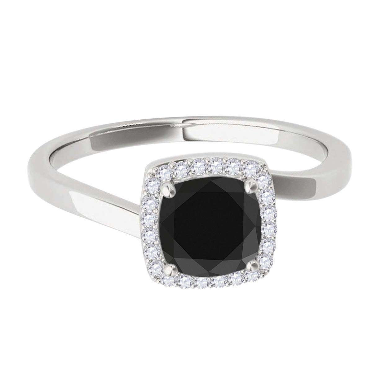 MauliJewels 2.65 Carat Cushion Black and White Diamond Halo Engagement Ring in 18K Solid Rose, White & Yellow Gold Mauli Jewels