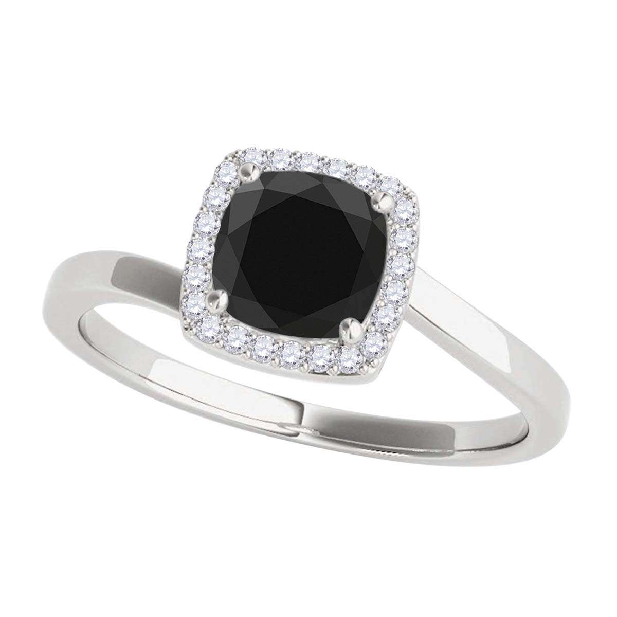 MauliJewels 2.65 Carat Cushion Black and White Diamond Halo Engagement Ring in 18K Solid Rose, White & Yellow Gold Mauli Jewels