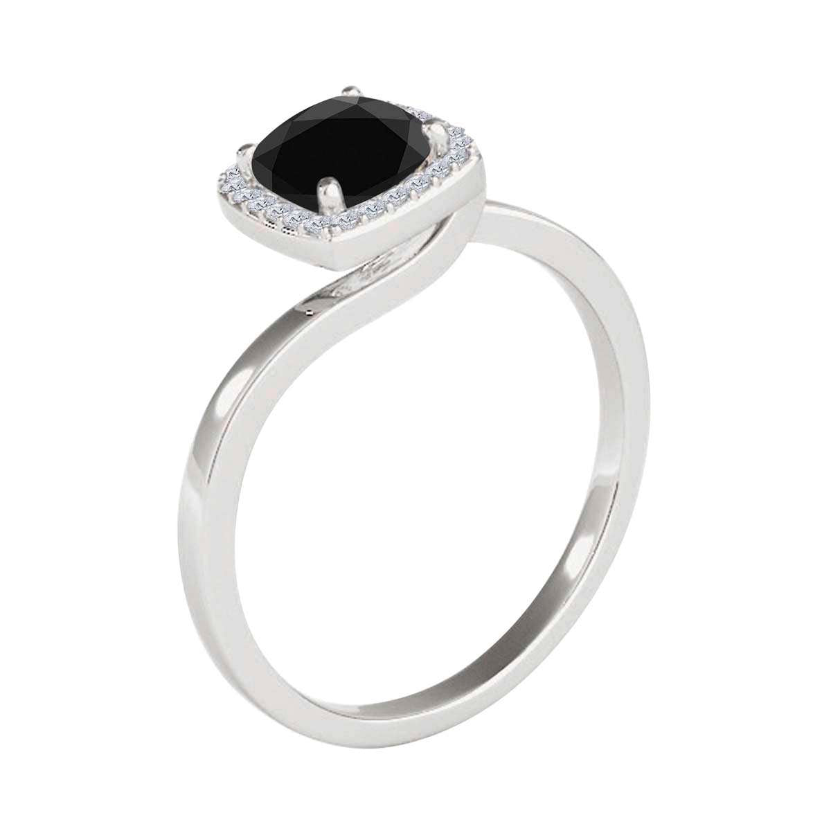 MauliJewels 2.65 Carat Cushion Black and White Diamond Halo Engagement Ring in 18K Solid Rose, White & Yellow Gold Mauli Jewels