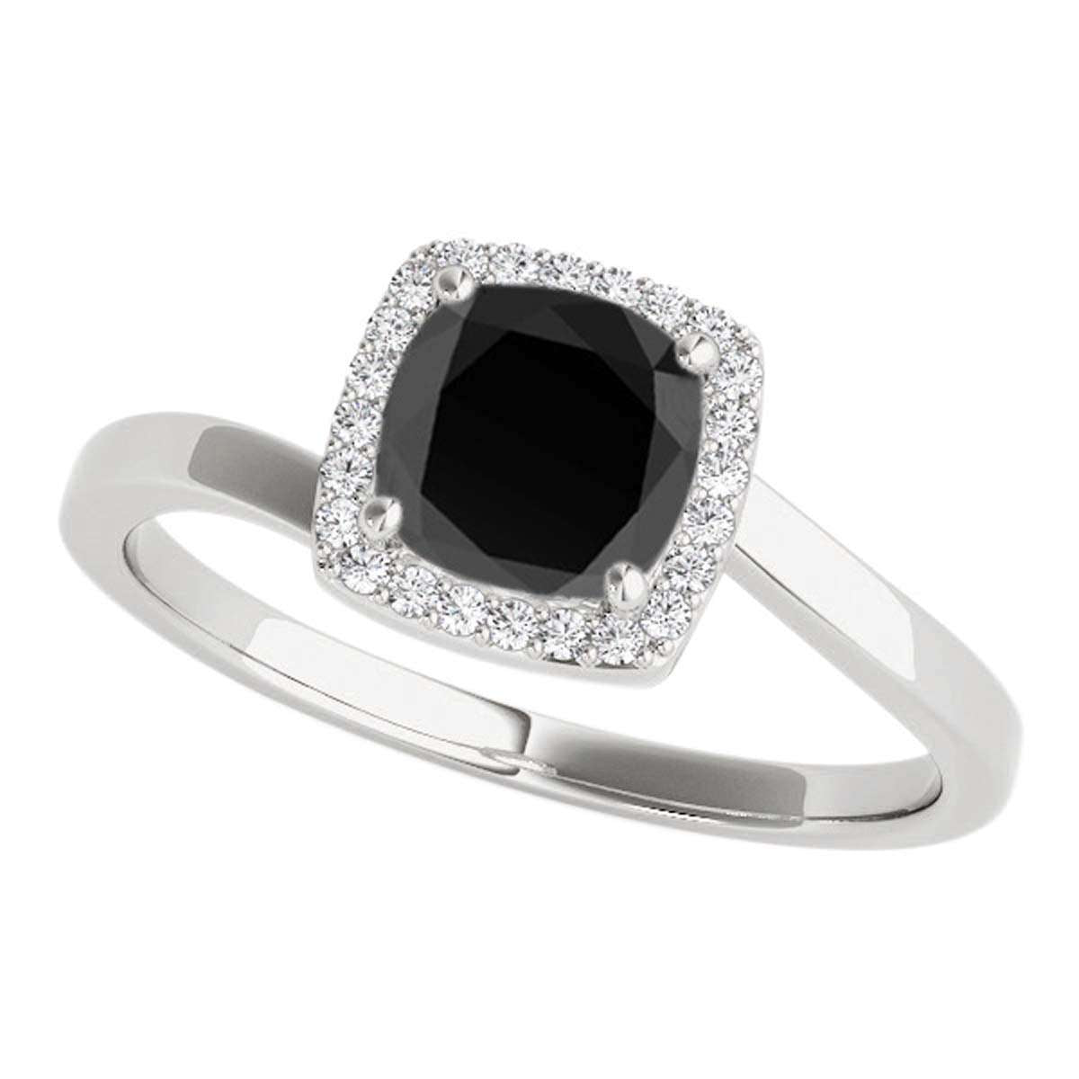 MauliJewels 2.65 Carat Cushion Black and White Diamond Halo Engagement Ring in 18K Solid Rose, White & Yellow Gold Mauli Jewels