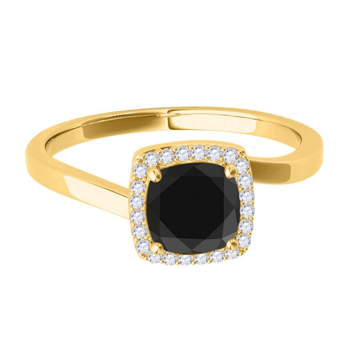 MauliJewels 2.65 Carat Cushion Black and White Diamond Halo Engagement Ring in 18K Solid Rose, White & Yellow Gold Mauli Jewels