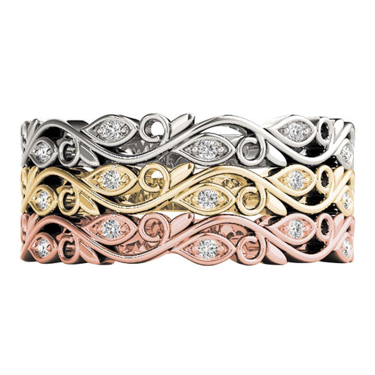 MauliJewels 0.15 Carat Diamond Stackable Wedding Band three ring Tri-Color  White Rose Yellow In 10K Gold Mauli Jewels