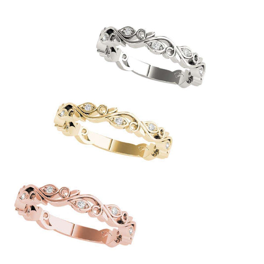 MauliJewels 0.15 Carat Diamond Stackable Wedding Band three ring Tri-Color  White Rose Yellow In 10K Gold Mauli Jewels