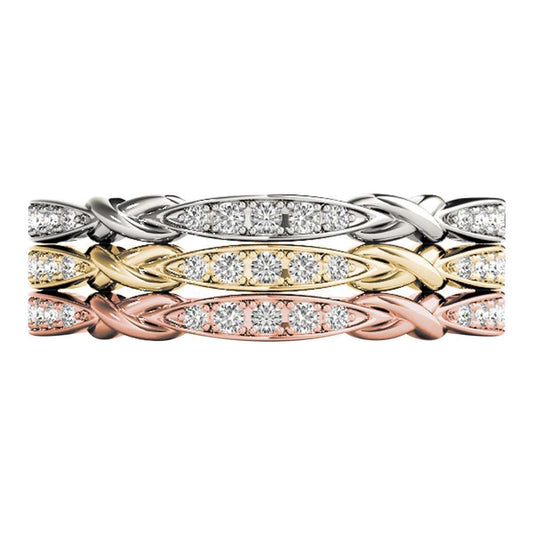MauliJewels 0.21 Carat Diamond Stackable Wedding Band three ring Tri-Color  White Rose Yellow In 10K Gold Mauli Jewels