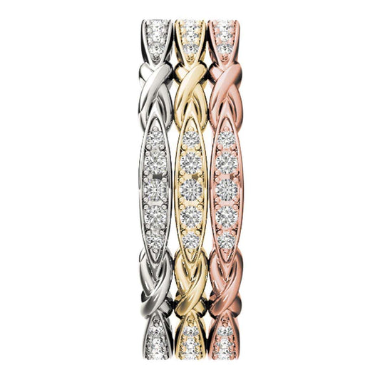 MauliJewels 0.21 Carat Diamond Stackable Wedding Band three ring Tri-Color  White Rose Yellow In 10K Gold Mauli Jewels