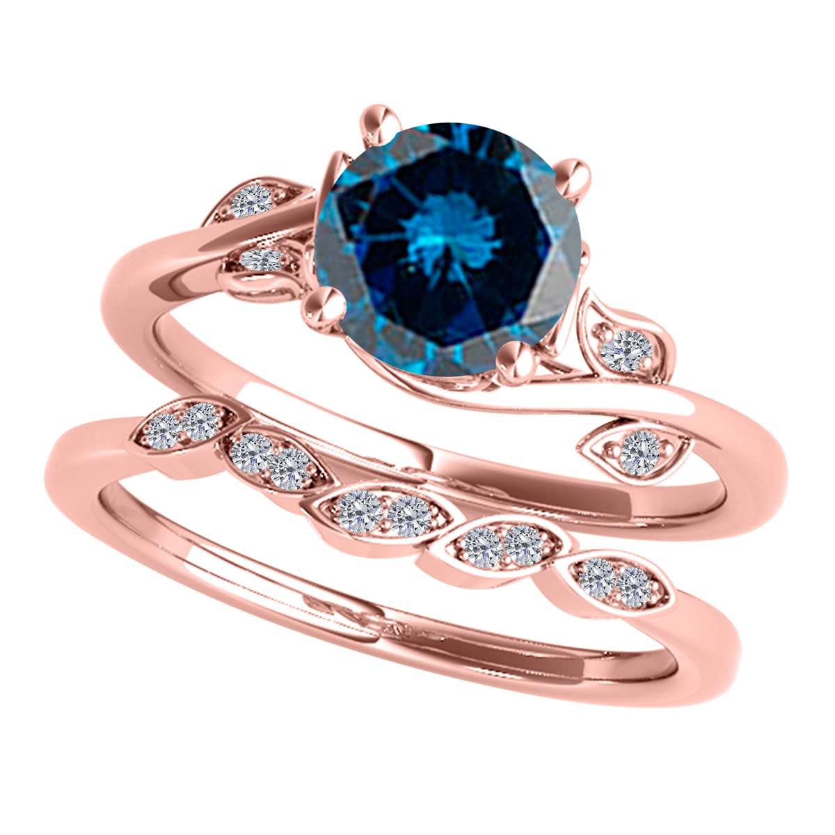 MauliJewels 1.15 Carat White And Blue Diamond Bridal Set Engagement Wedding Ring for Women Prong-Setting 14K Solid Rose, White Yellow Gold Mauli Jewels
