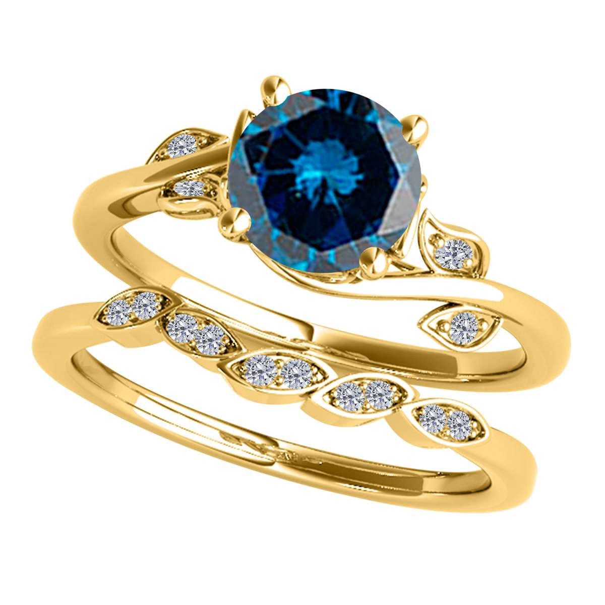 MauliJewels 1.15 Carat White And Blue Diamond Bridal Set Engagement Wedding Ring for Women Prong-Setting 14K Solid Rose, White Yellow Gold Mauli Jewels