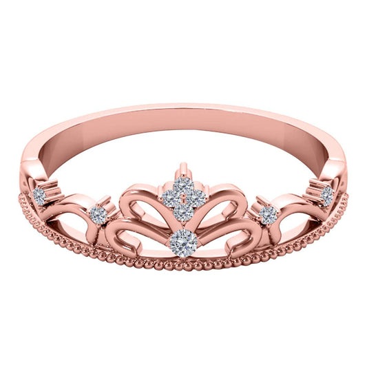 Mauli Jewels 0.07 Carat Crown Diamond Milgrained Wedding Band Prong-Setting 10K Solid Rose, White Yellow Gold Mauli Jewels