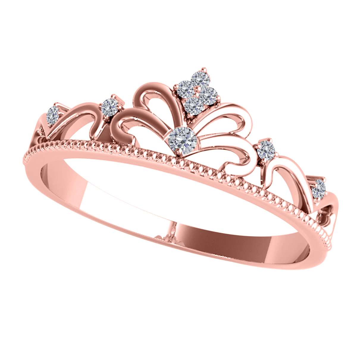 Mauli Jewels 0.07 Carat Crown Diamond Milgrained Wedding Band Prong-Setting 10K Solid Rose, White Yellow Gold Mauli Jewels