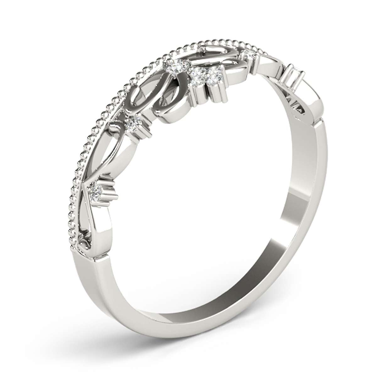 Mauli Jewels 0.07 Carat Crown Diamond Milgrained Wedding Band Prong-Setting 10K Solid Rose, White Yellow Gold Mauli Jewels