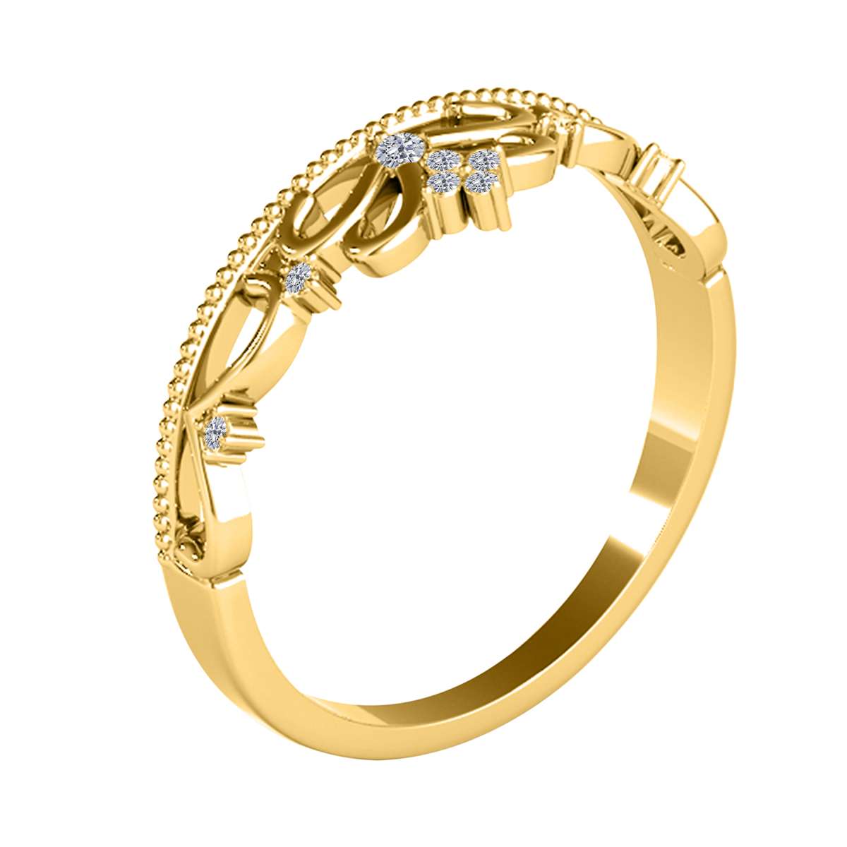 Mauli Jewels 0.07 Carat Crown Diamond Milgrained Wedding Band Prong-Setting 10K Solid Rose, White Yellow Gold Mauli Jewels