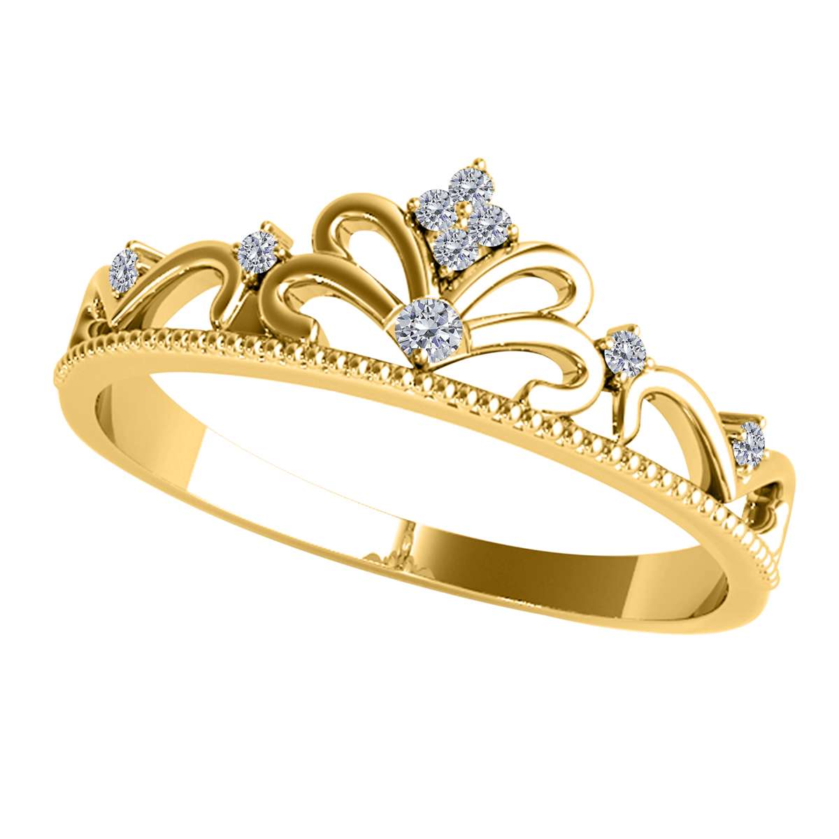 Mauli Jewels 0.07 Carat Crown Diamond Milgrained Wedding Band Prong-Setting 10K Solid Rose, White Yellow Gold Mauli Jewels