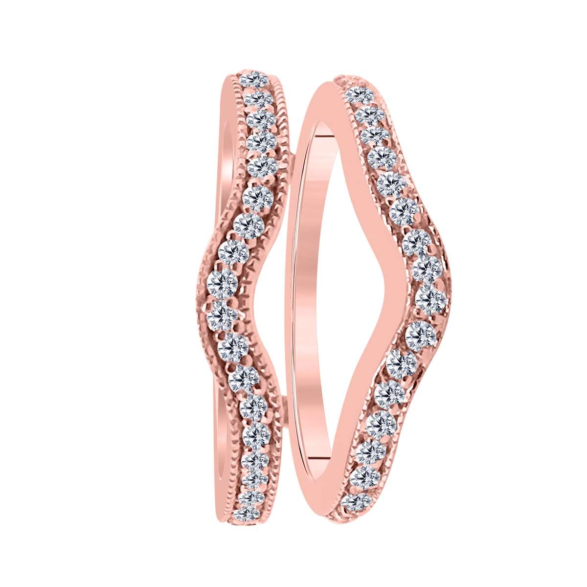 Maulijewels 0.30 Carat Milgrain Diamond Enhancer Wedding Band Prong-Setting 10K Solid White Gold Mauli Jewels