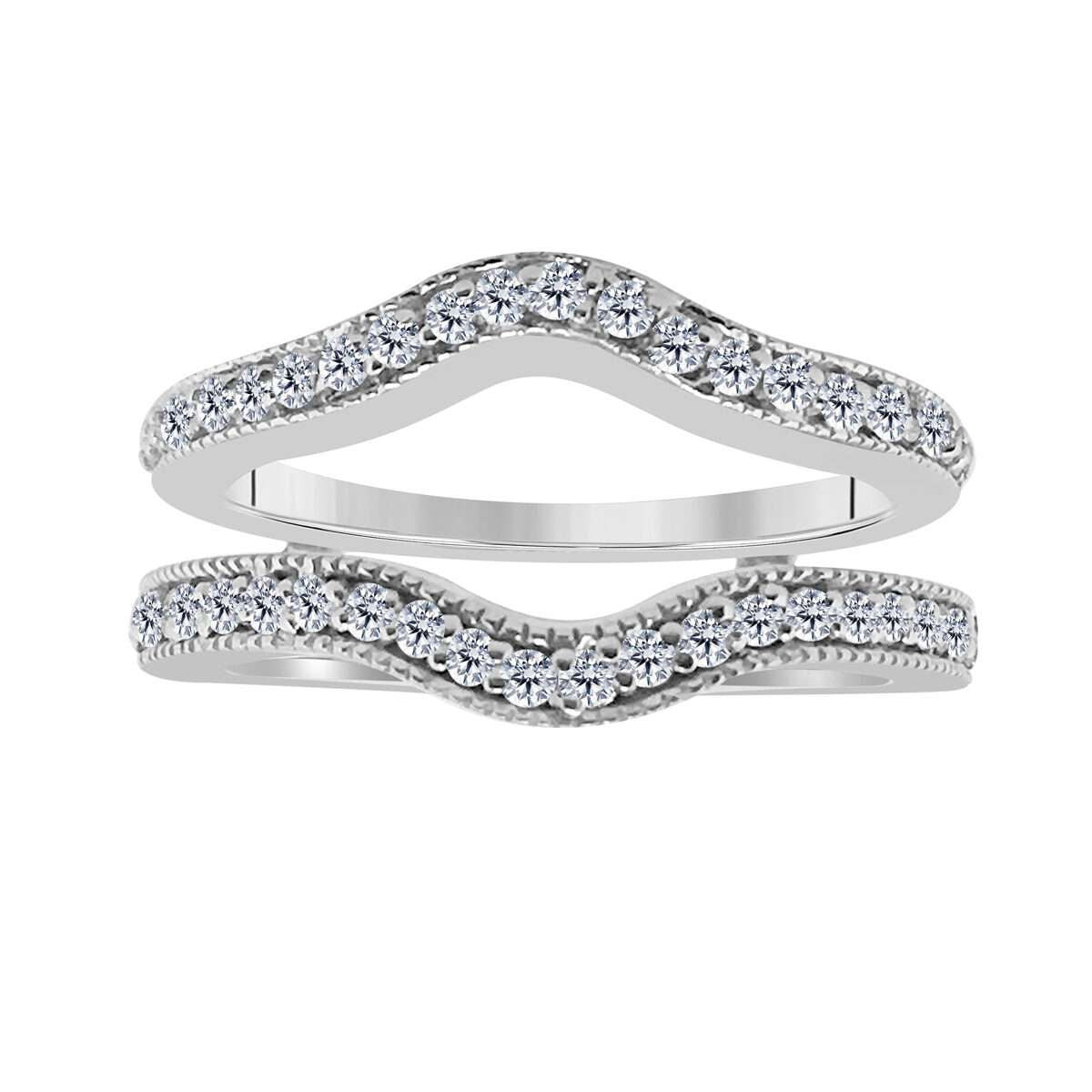 Maulijewels 0.30 Carat Milgrain Diamond Enhancer Wedding Band Prong-Setting 10K Solid White Gold Mauli Jewels