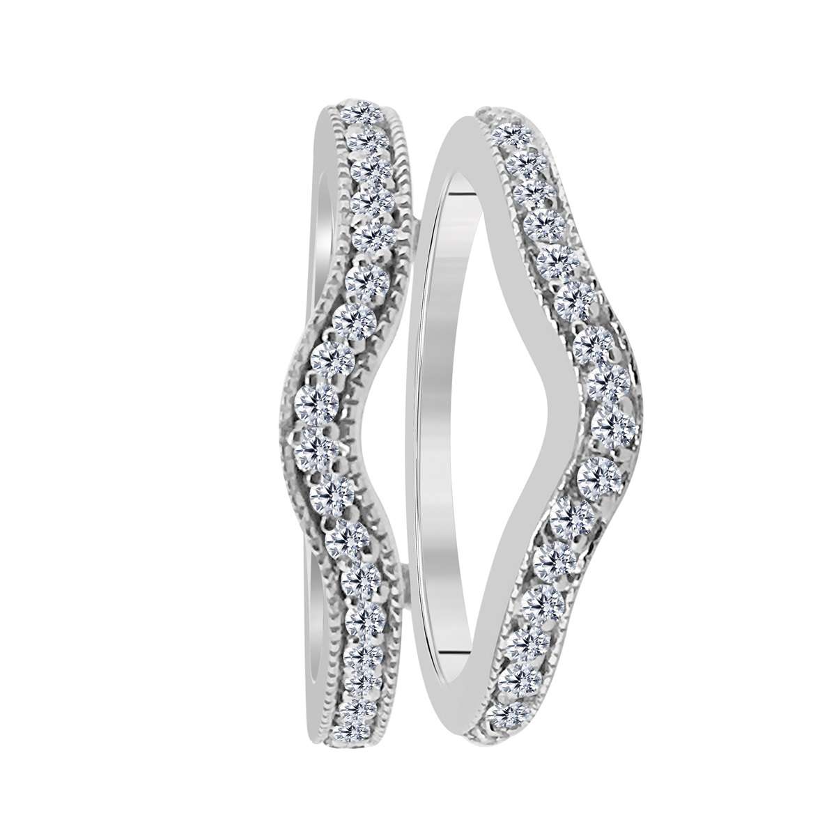 Maulijewels 0.30 Carat Milgrain Diamond Enhancer Wedding Band Prong-Setting 10K Solid White Gold Mauli Jewels