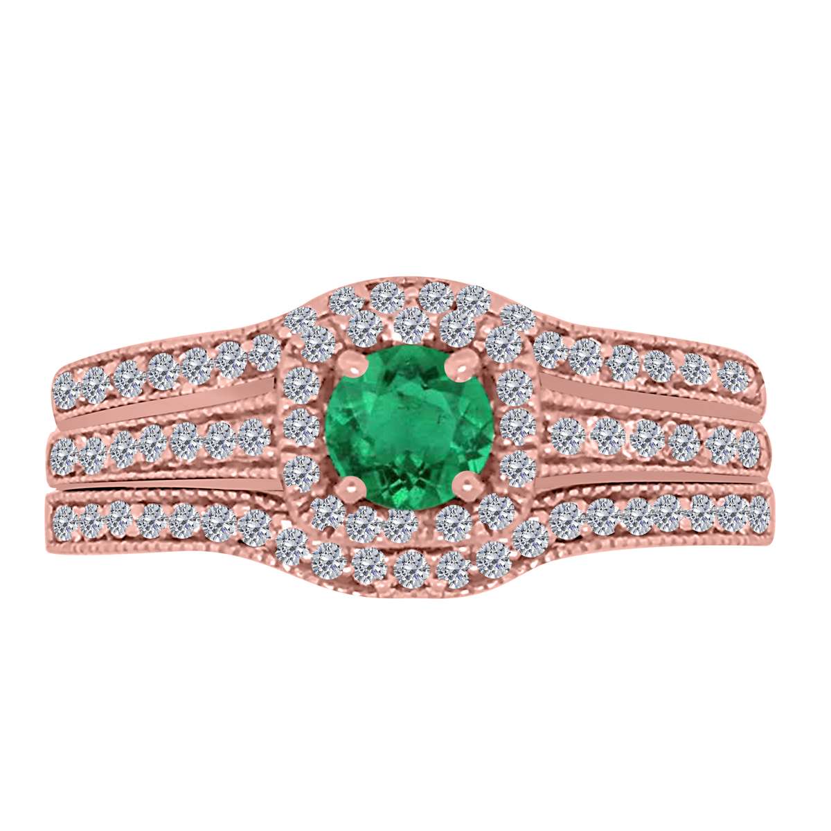 Mauli Jewels 1.55 Carat Prong Setting Natural Diamond & Emerald Gemstone Trio Ring in 10K White, Yellow, and Rose Gold Mauli Jewels