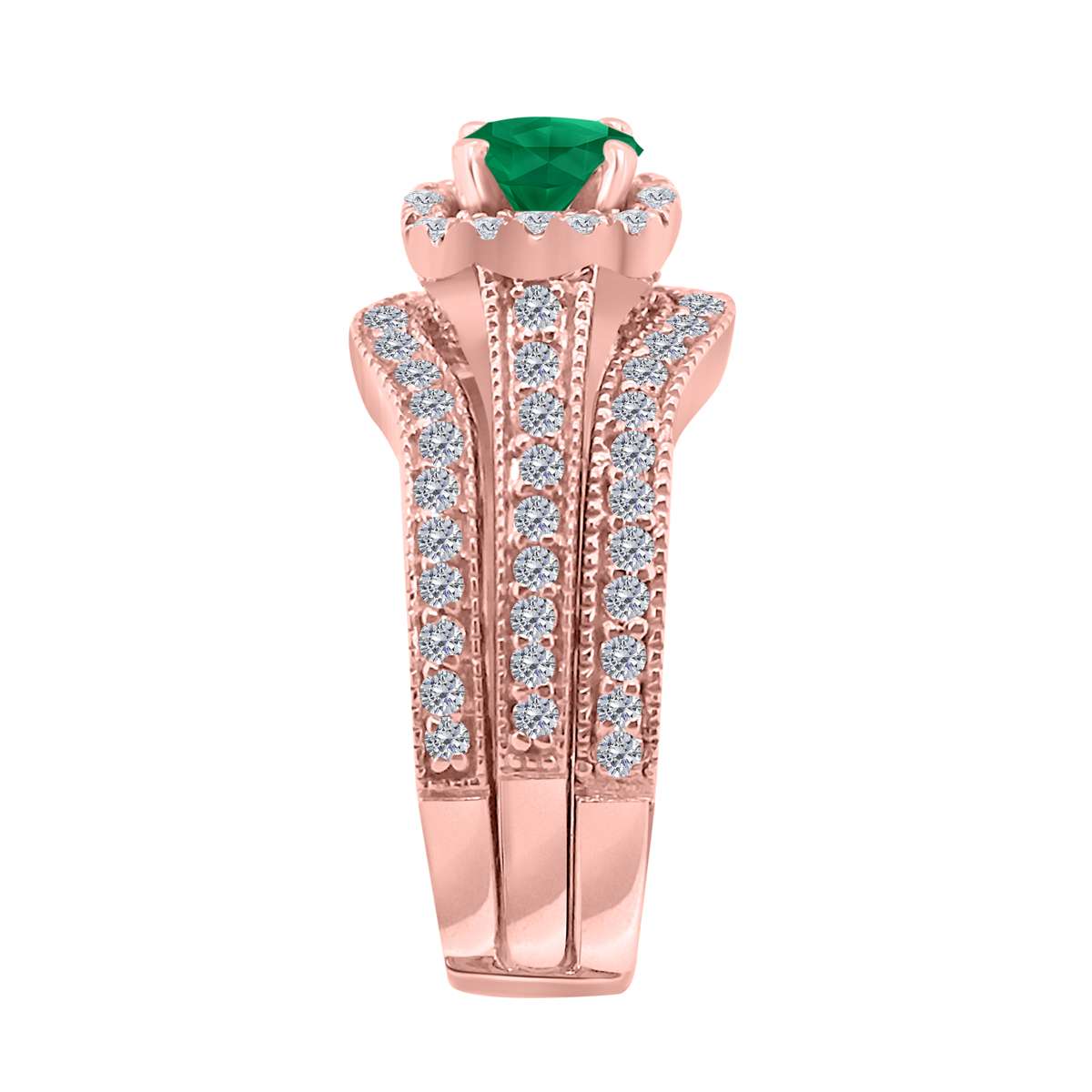 Mauli Jewels 1.55 Carat Prong Setting Natural Diamond & Emerald Gemstone Trio Ring in 10K White, Yellow, and Rose Gold Mauli Jewels