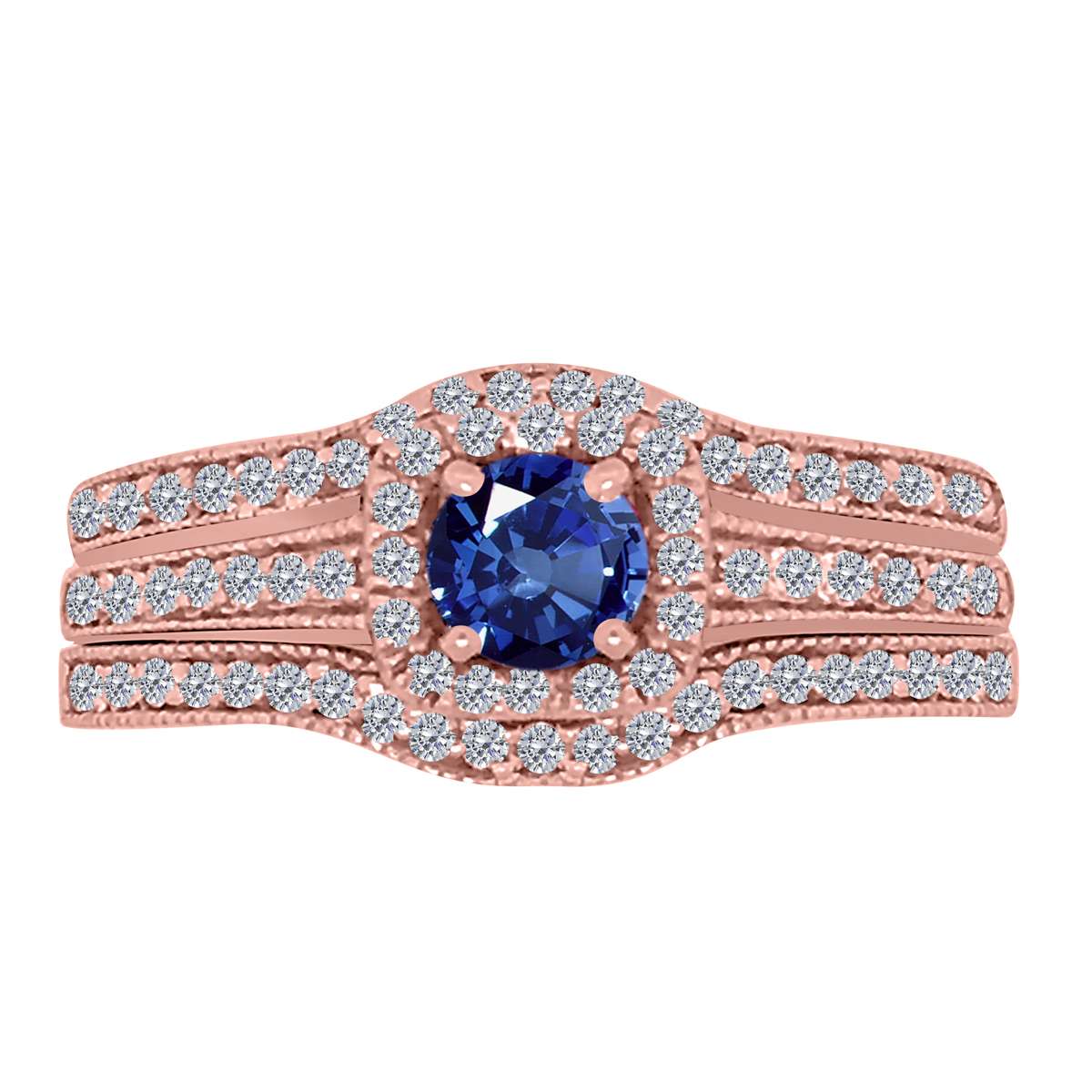 Mauli Jewels 1.55 Carat Prong Setting Natural Diamond & Sapphire Gemstone Trio Ring in 10K White, Yellow, and Rose Gold Mauli Jewels