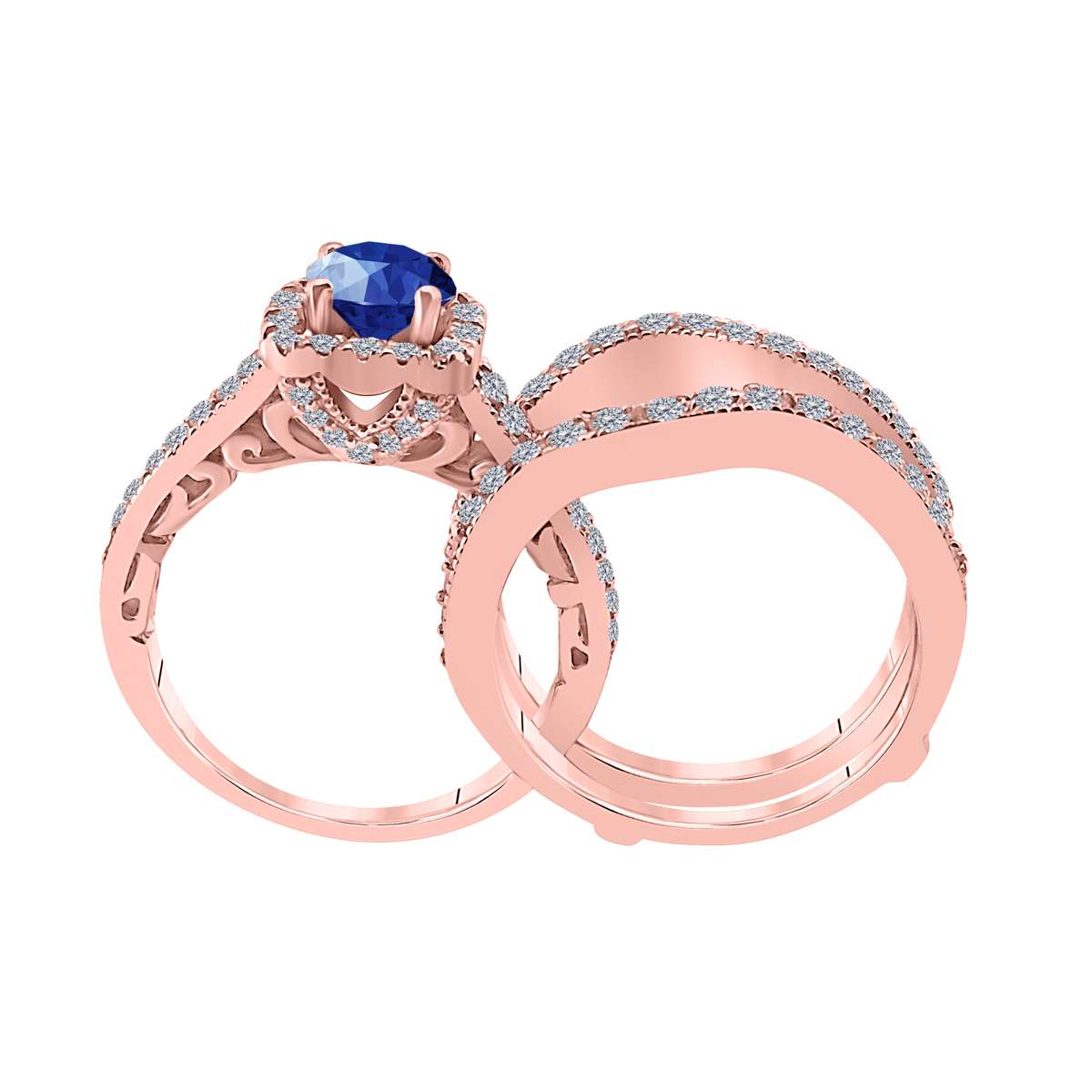 Mauli Jewels 1.55 Carat Prong Setting Natural Diamond & Sapphire Gemstone Trio Ring in 10K White, Yellow, and Rose Gold Mauli Jewels