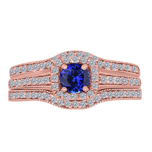 Mauli Jewels 1.55 Carat Prong Setting Natural Diamond & Tanzanite Gemstone Trio Ring in 10K White, Yellow, and Rose Gold Mauli Jewels